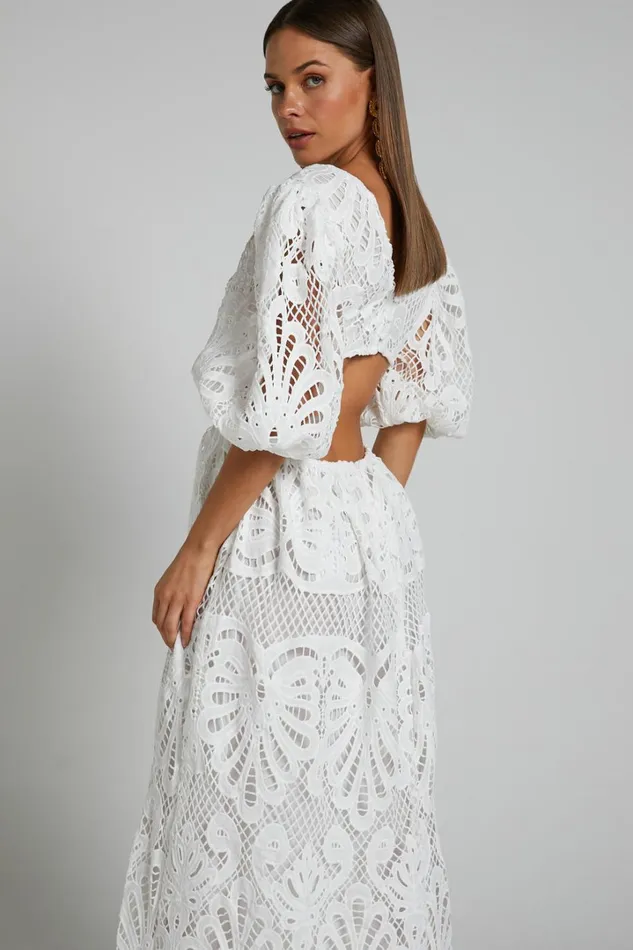 Anieshaya Midi Dress 8211 V Neck Cut Out Lace Dress In White Women Showpo Curve Clothes