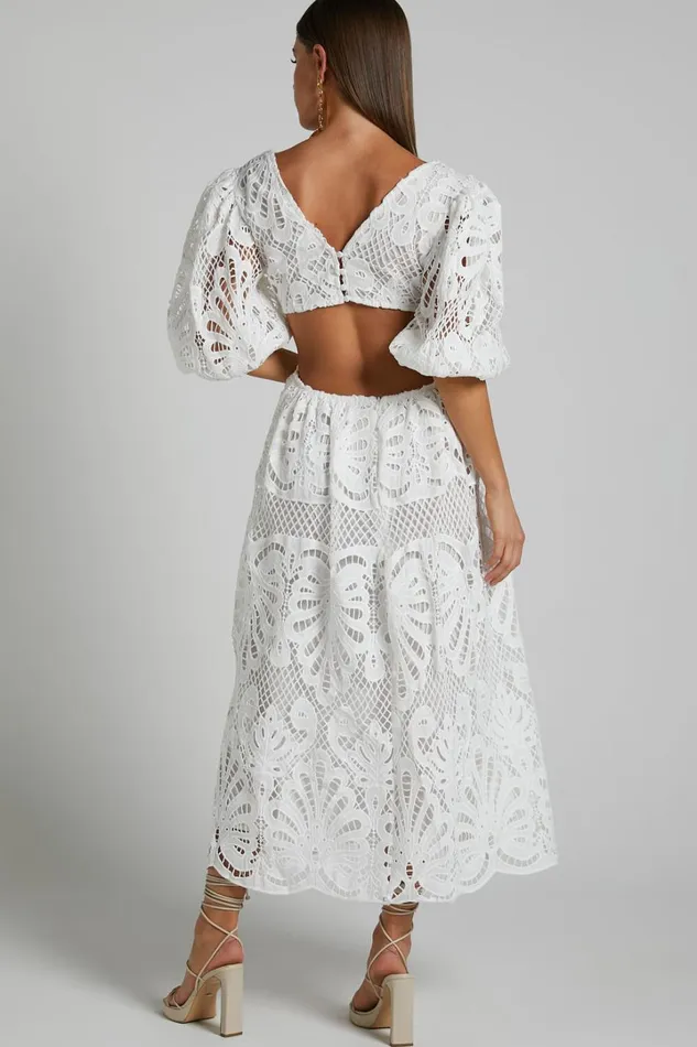 Anieshaya Midi Dress 8211 V Neck Cut Out Lace Dress In White Women Showpo Curve Clothes