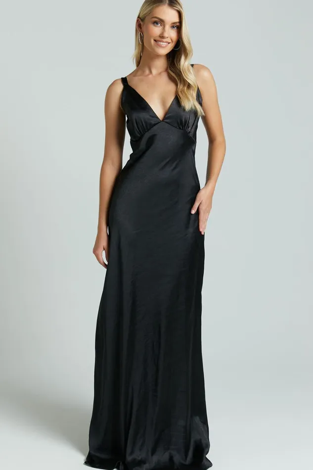 Anjorie Maxi Dress 8211 Plunge Neck Wide Strap Sleeveless Slip In Black Women Showpo Dresses