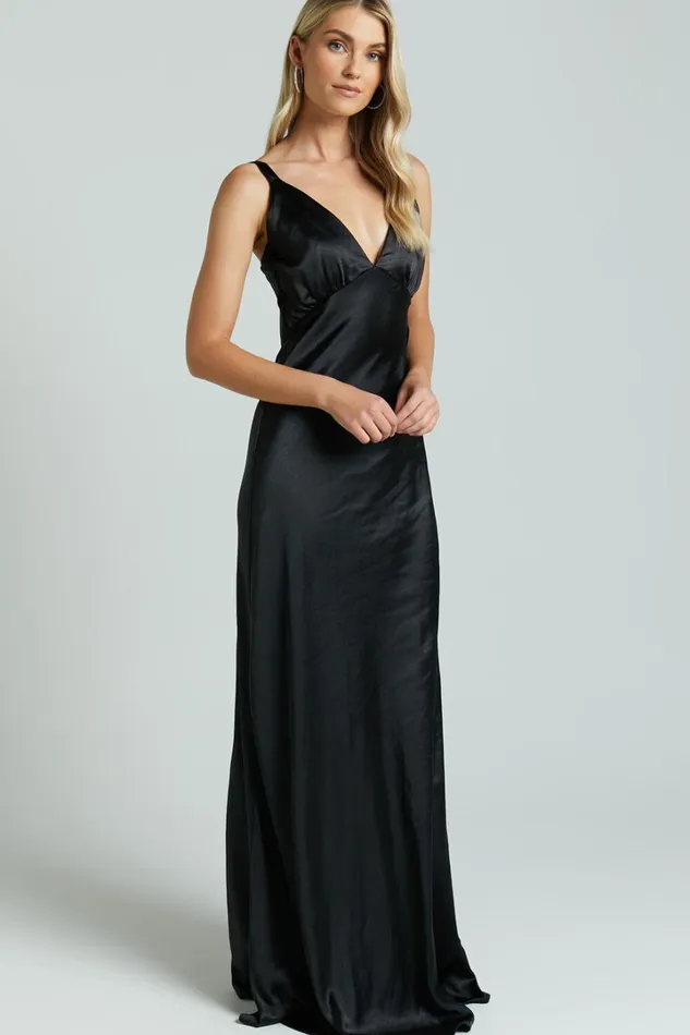 Anjorie Maxi Dress 8211 Plunge Neck Wide Strap Sleeveless Slip In Black Women Showpo Dresses