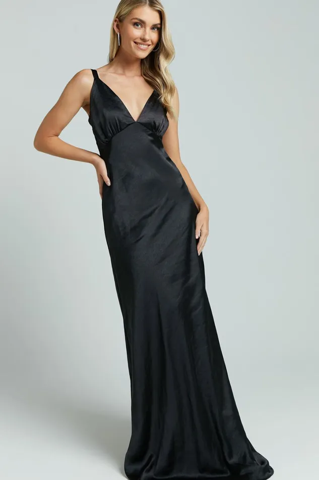 Anjorie Maxi Dress 8211 Plunge Neck Wide Strap Sleeveless Slip In Black Women Showpo Dresses