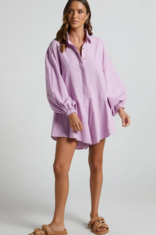 Anka Playsuit 8211 Relaxed Button Front Shirt Playsuit In Lilac Women Showpo Rompers