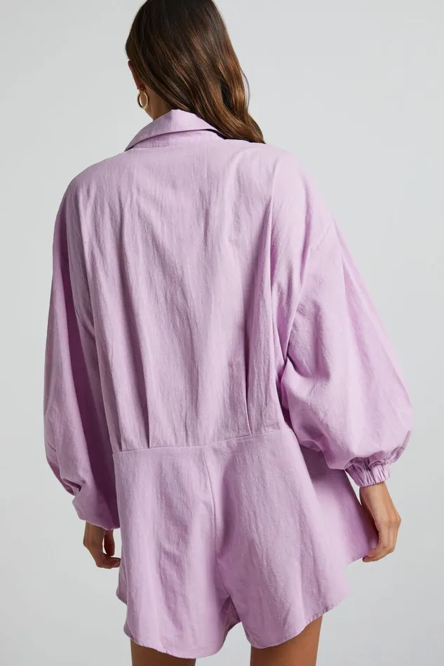 Anka Playsuit 8211 Relaxed Button Front Shirt Playsuit In Lilac Women Showpo Rompers Anka Playsuit 8211 Relaxed Button Front Shirt Playsuit In Lilac Women Showpo Rompers