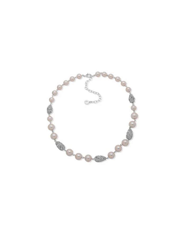 Anne Klein Faux Pearl 038 Crystal Nuggets Necklace Silvertone Women Watches 038 Jewelry
