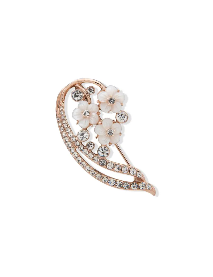 Anne Klein Flower Brooch In Gift Box Rose Gold Tone Women Watches 038 Jewelry