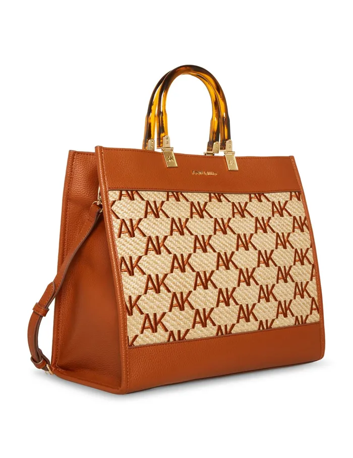 Anne Klein Large Tote In Embroidered AK Straw Saddlenatural Women Handbags