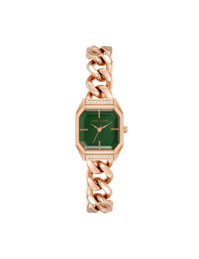 Anne Klein Octagonal Crystal Accented Chain Bracelet Watch Rose Goldtone Women Watches 038 Jewelry