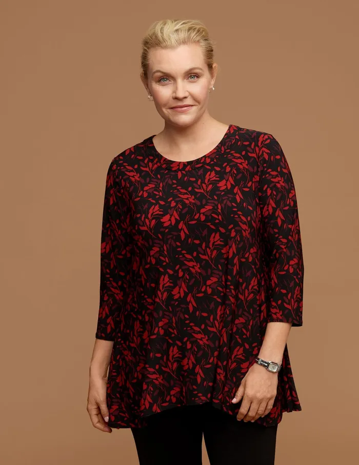 Anne Klein Plus Size Printed Trapeze Knit Top Anne Black Women Clothing