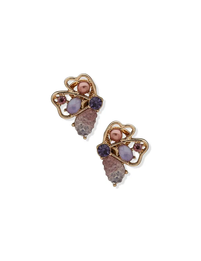 Anne Klein Purple MultiStone Flower Clip Earrings Gold Tone Women Watches 038 Jewelry