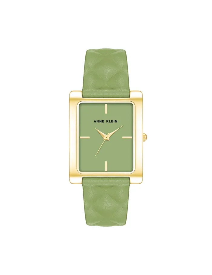 Anne Klein Rectangular Case Quilted Leather Band Watch Green Women Watches 038 Jewelry