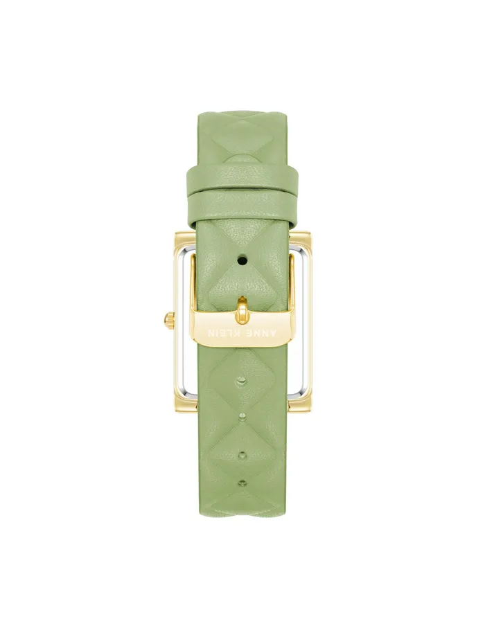 Anne Klein Rectangular Case Quilted Leather Band Watch Green Women Watches 038 Jewelry