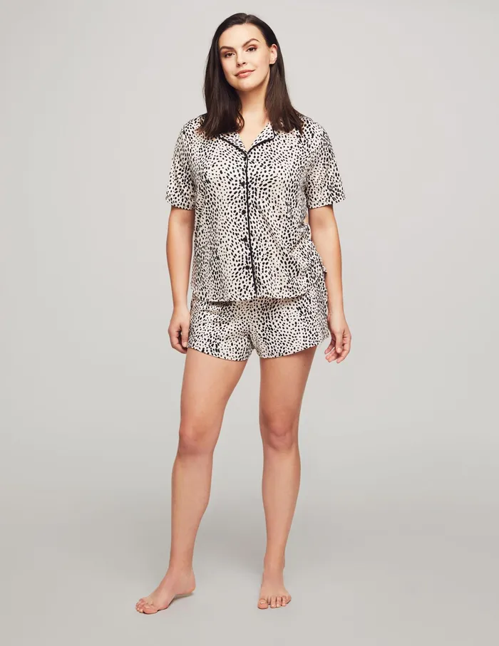 Anne Klein Short Sleeve Notch Pajama Boxer Set Natural Women Clothing