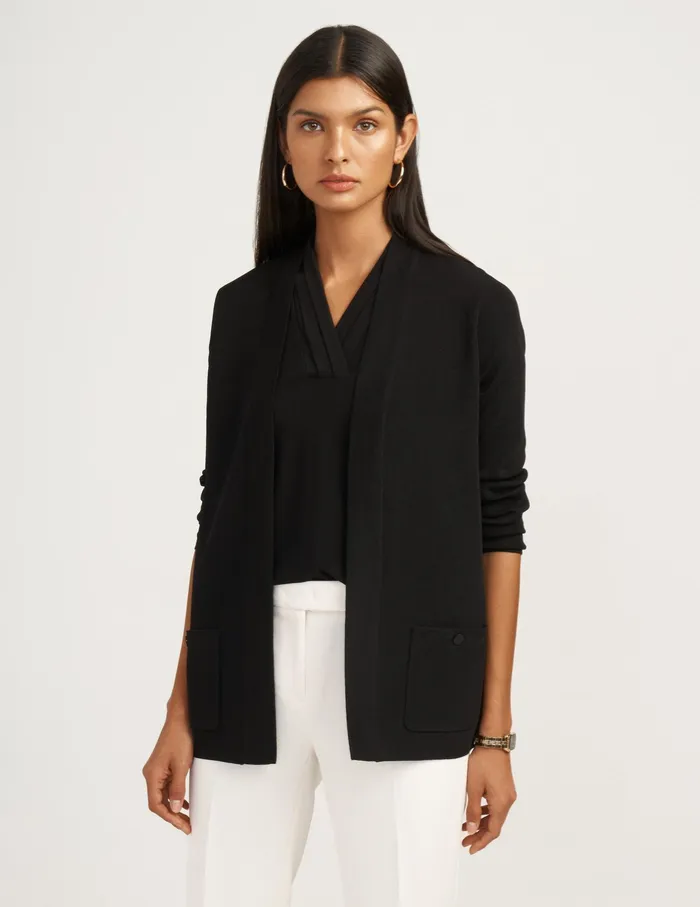 Anne Klein Two Pocket Malibu Cardigan Anne Black Women Clothing