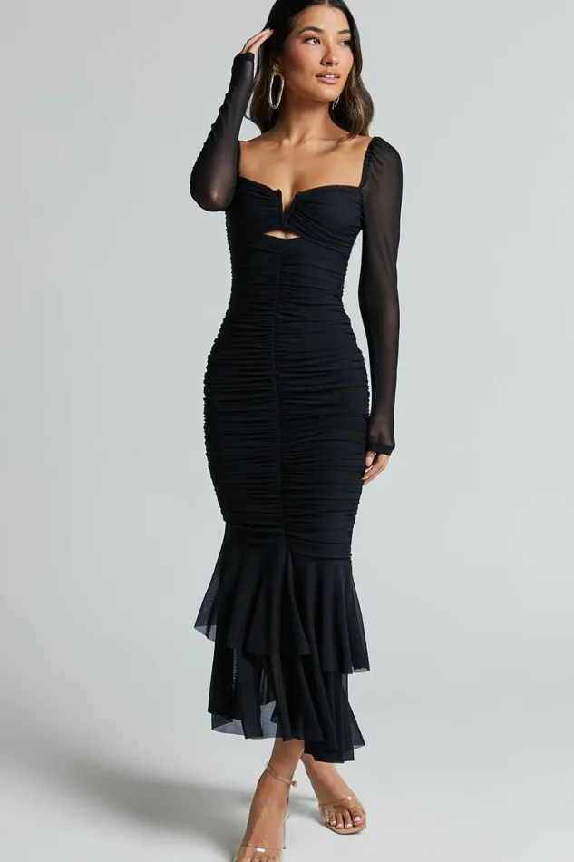 Arabella Midi Dress 8211 Bust Detail Ruched Mesh Midi With Cut Out Detail In Black Women Showpo Dresses Arabella Midi Dress 8211 Bust Detail Ruched Mesh Midi With Cut Out Detail In Black Women Showpo Dresses
