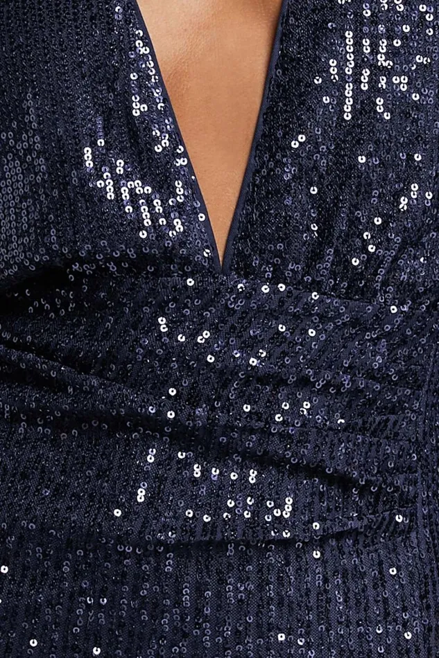 Arlington Midi Dress 8211 Sequin Long Sleeve Dress In Midnight Navy Women Showpo Dresses