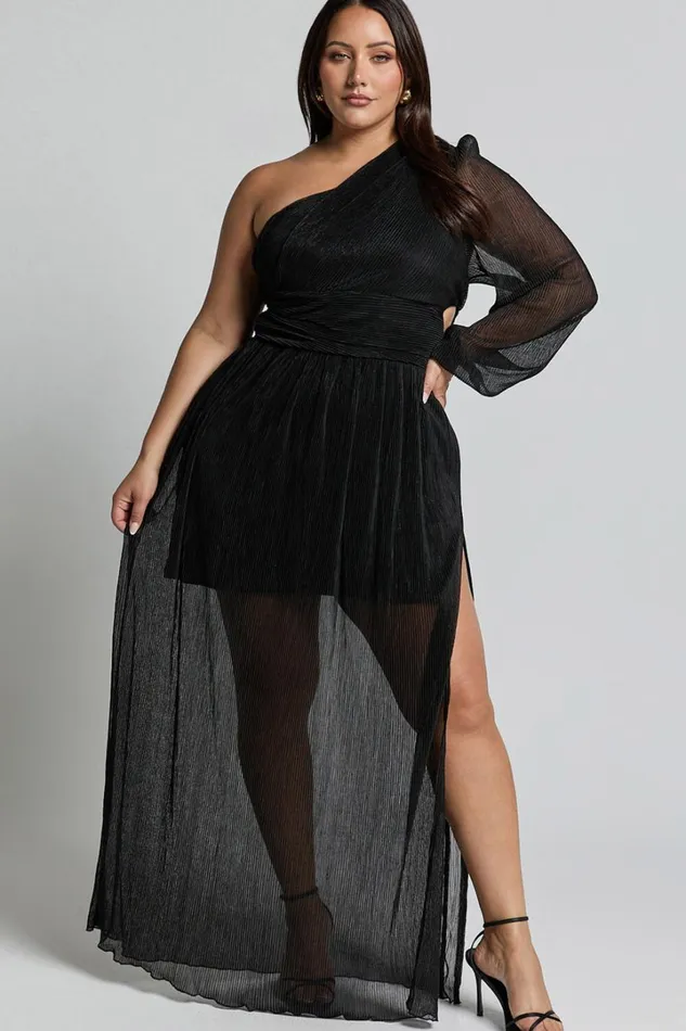 Arosa Maxi Dress 8211 One Shoulder Long Sleeve In Black Women Showpo Curve Clothes