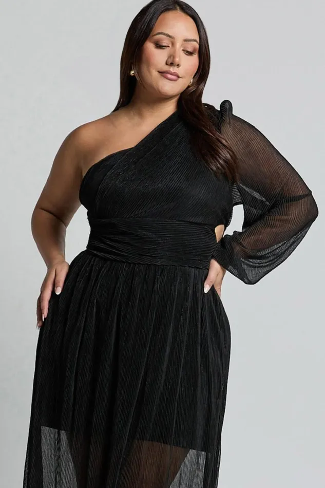 Arosa Maxi Dress 8211 One Shoulder Long Sleeve In Black Women Showpo Curve Clothes