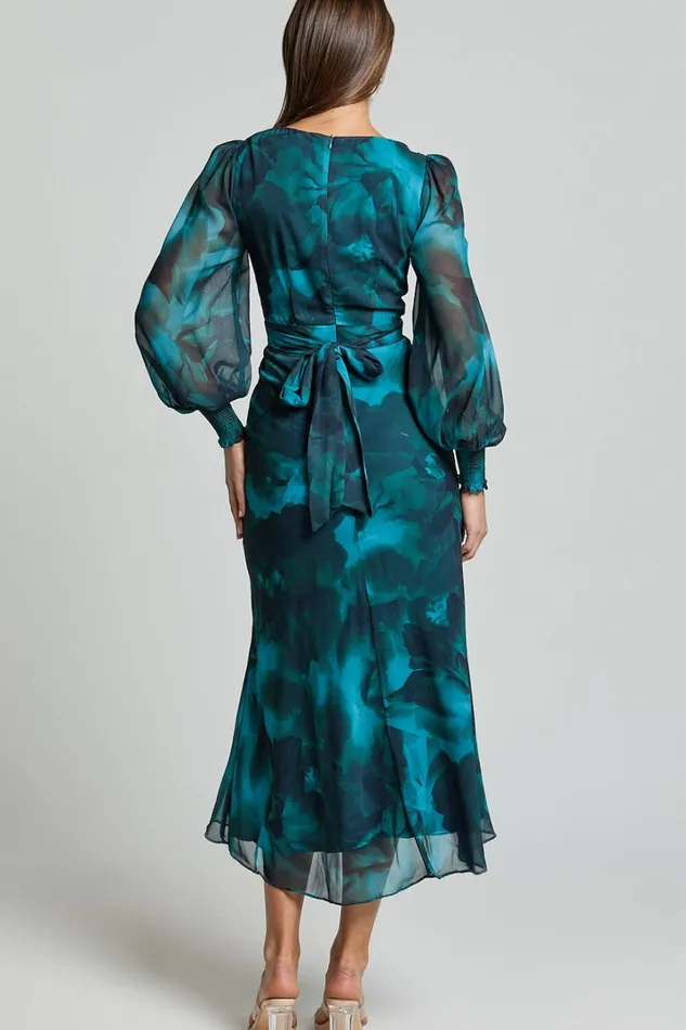 Artelia Midi Dress 8211 V Neck Long Sleeve Slip Dress In Emerald Women Showpo Dresses