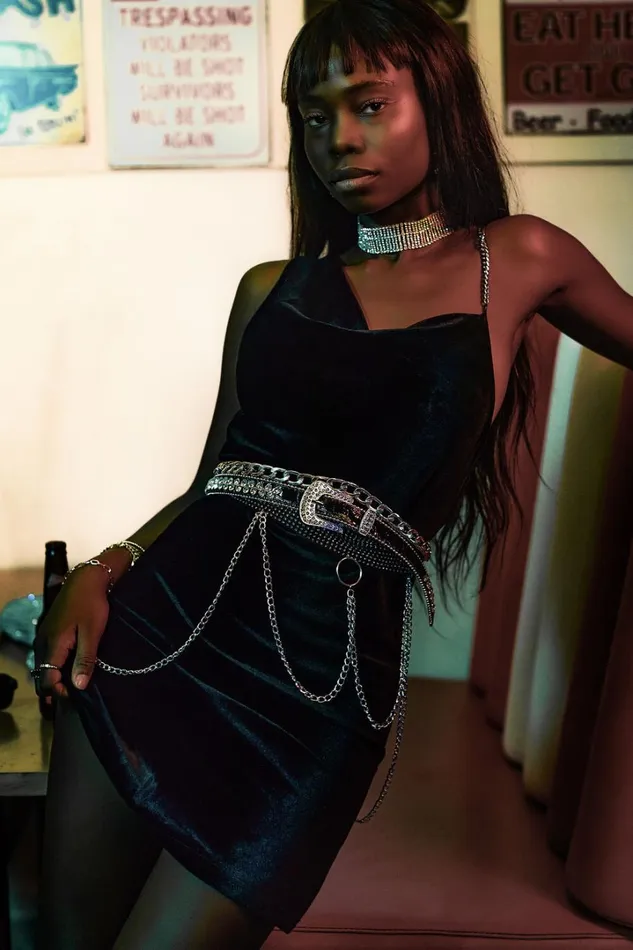 Asher Mini Dress 8211 Asymmetric Neckline Chain Strap Velvet Dress In Black Women Showpo Dresses