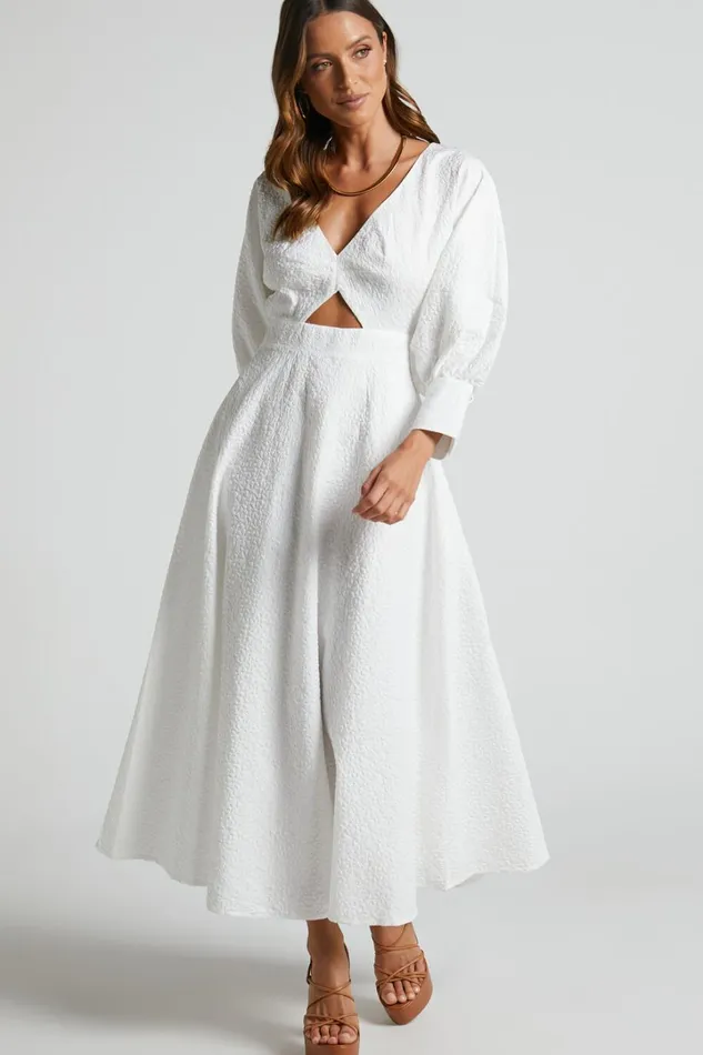 Ashtina Midi Dress 8211 V Neck Cut Out Puff Sleeve Dress In White Women Showpo Curve Clothes Ashtina Midi Dress 8211 V Neck Cut Out Puff Sleeve Dress In White Women Showpo Curve Clothes
