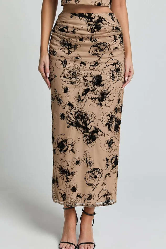 Athena Maxi Skirt 8211 Floral Mesh High Waist Skirt In Brown And Black Burnout Women Showpo Skirts