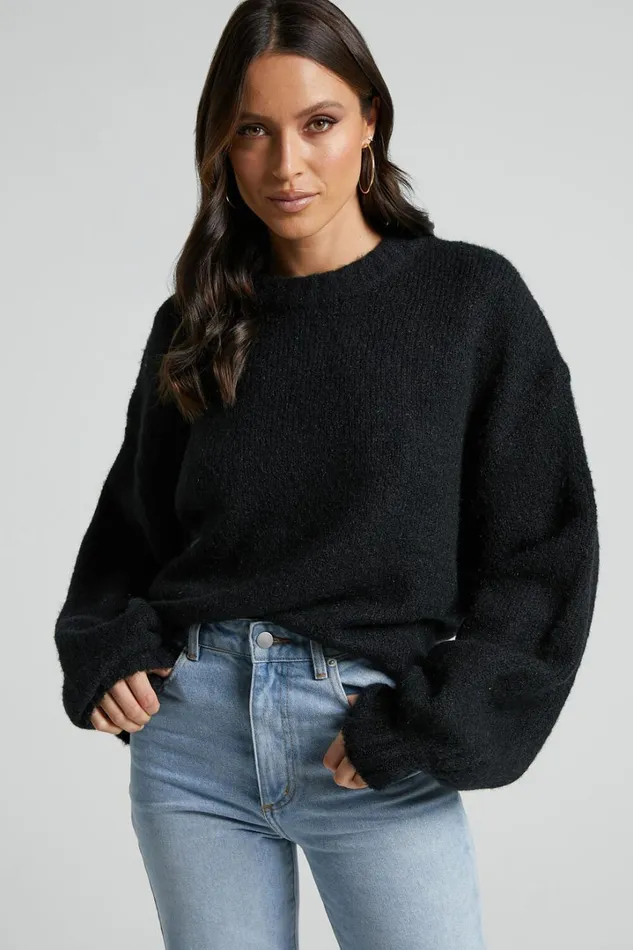 Aubrey Jumper 8211 Crew Neck Knit Jumper In Black Women Showpo Sweaters and Cardigans