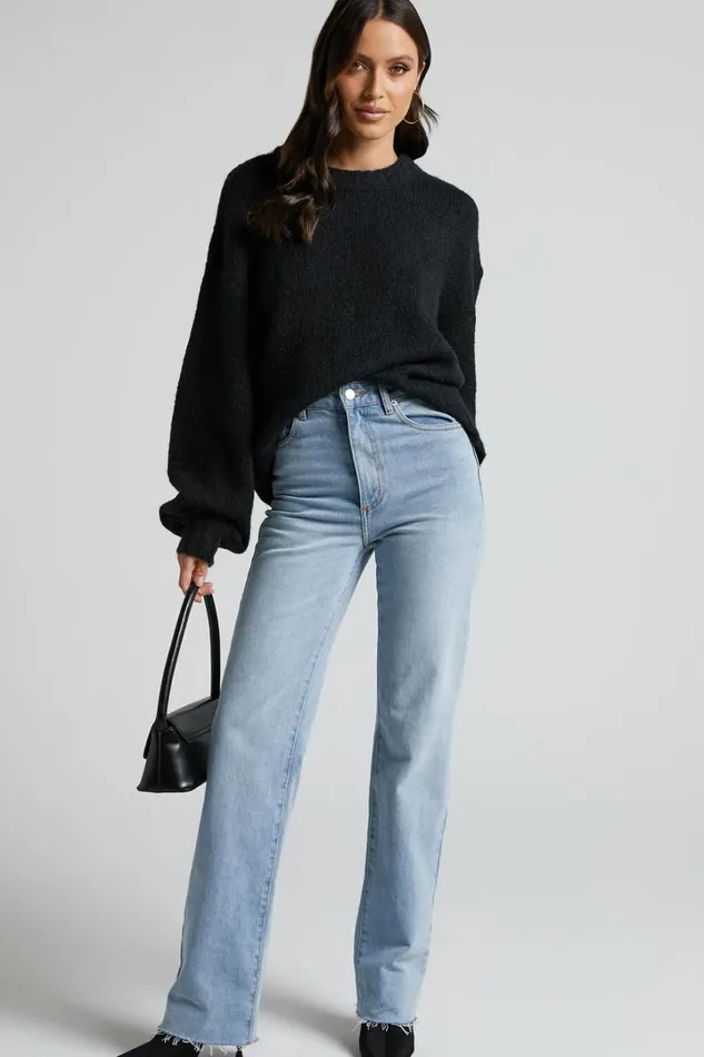 Aubrey Jumper 8211 Crew Neck Knit Jumper In Black Women Showpo Sweaters and Cardigans