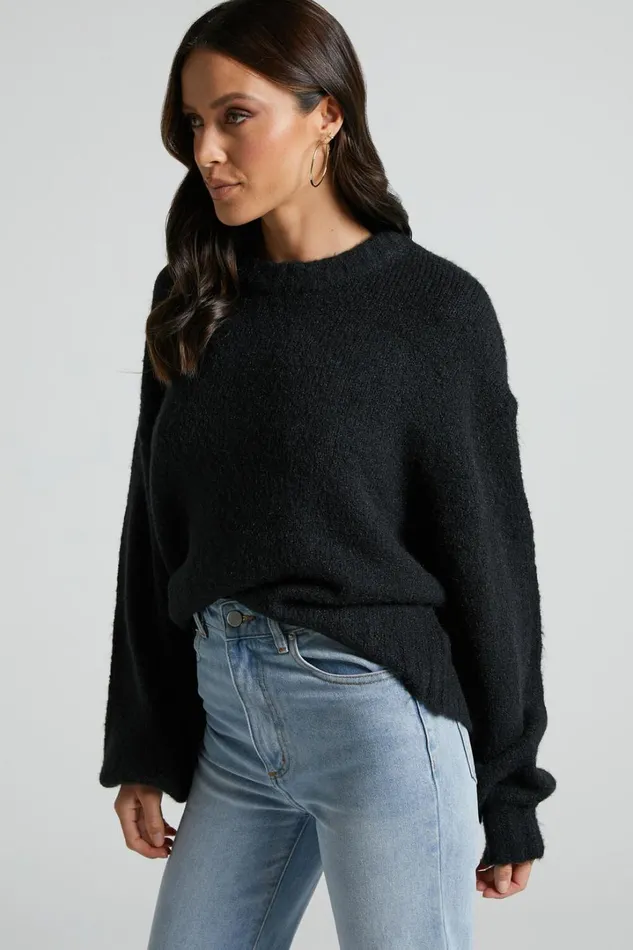 Aubrey Jumper 8211 Crew Neck Knit Jumper In Black Women Showpo Sweaters and Cardigans