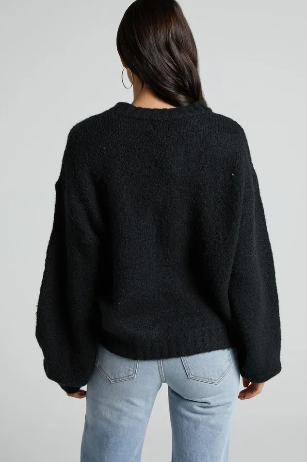 Aubrey Jumper 8211 Crew Neck Knit Jumper In Black Women Showpo Sweaters and Cardigans