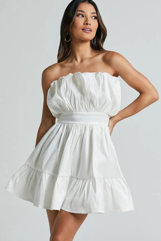 Austine Mini Dress 8211 Strapless A Line Dress In Oyster Women Showpo Dresses