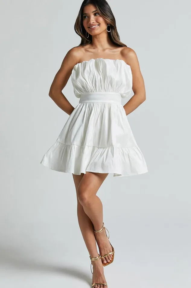Austine Mini Dress 8211 Strapless A Line Dress In Oyster Women Showpo Dresses