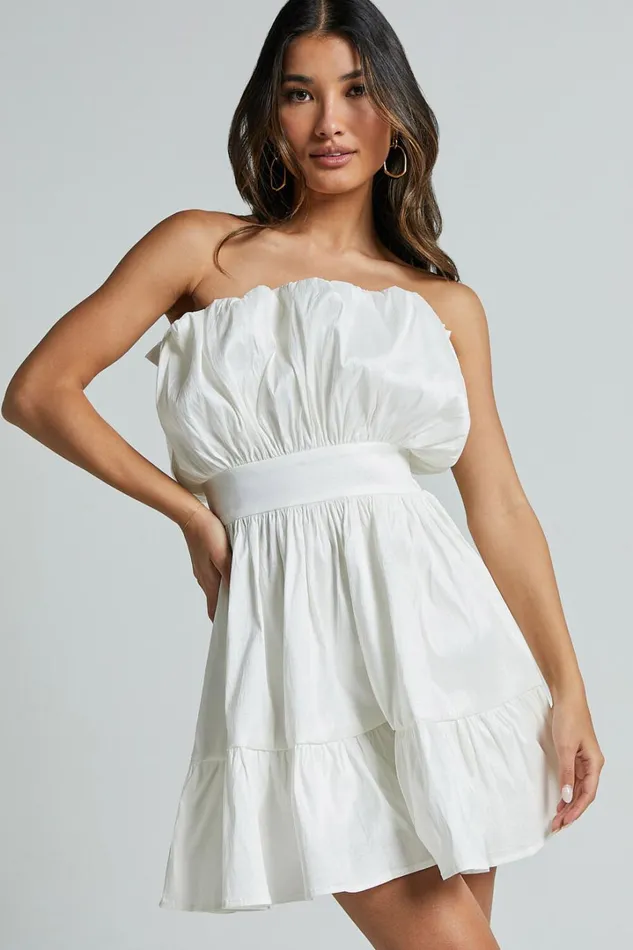 Austine Mini Dress 8211 Strapless A Line Dress In Oyster Women Showpo Dresses
