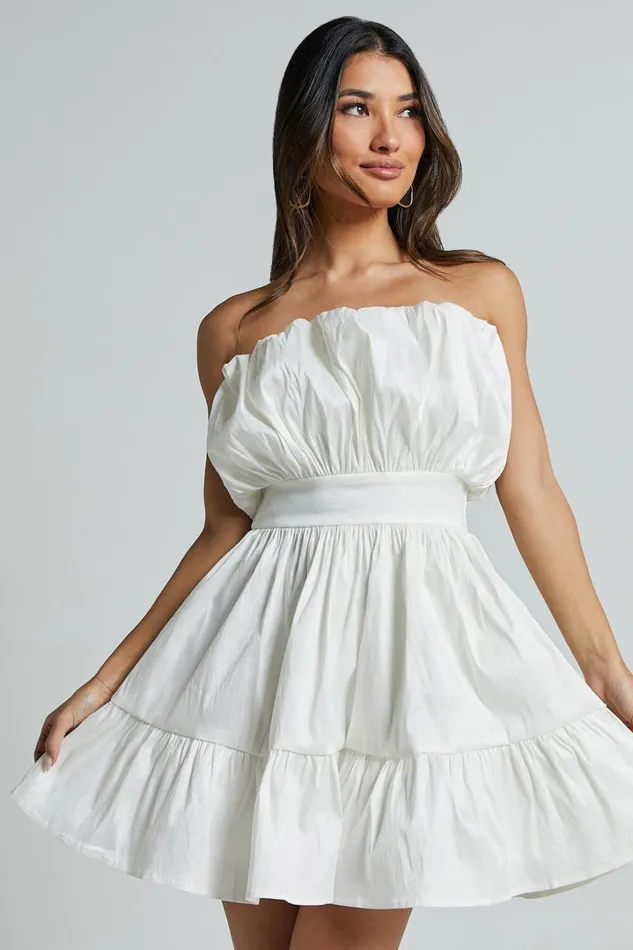 Austine Mini Dress 8211 Strapless A Line Dress In Oyster Women Showpo Dresses