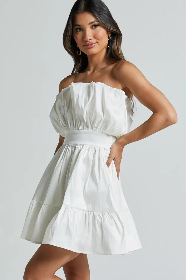 Austine Mini Dress 8211 Strapless A Line Dress In Oyster Women Showpo Dresses