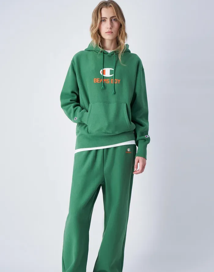 Beams Boy Reverse Weave Hoodie C Logo Kelly Green Women Champion Hoodies and Sweatshirts