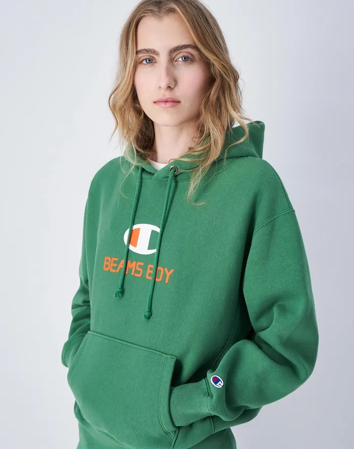 Beams Boy Reverse Weave Hoodie C Logo Kelly Green Women Champion Hoodies and Sweatshirts