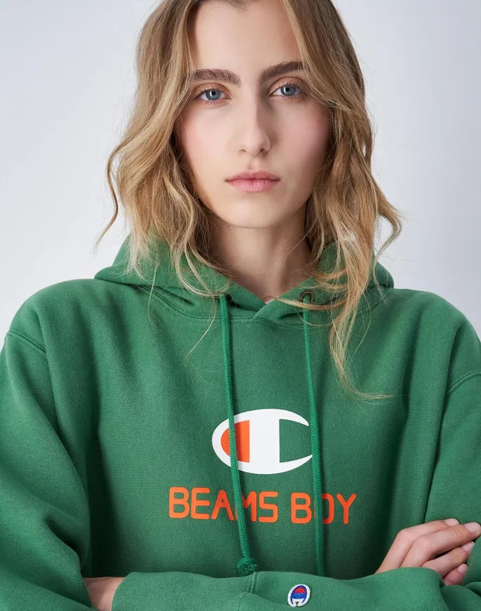 Beams Boy Reverse Weave Hoodie C Logo Kelly Green Women Champion Hoodies and Sweatshirts