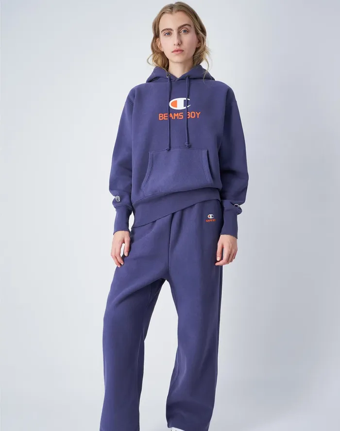 Beams Boy Reverse Weave Hoodie C Logo Navy Women Champion Hoodies and Sweatshirts