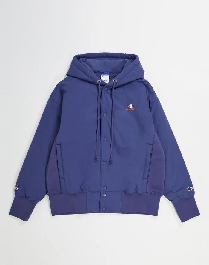 Beams Boy Reverse Weave Quilted Jacket C Logo Navy Women Champion Jackets