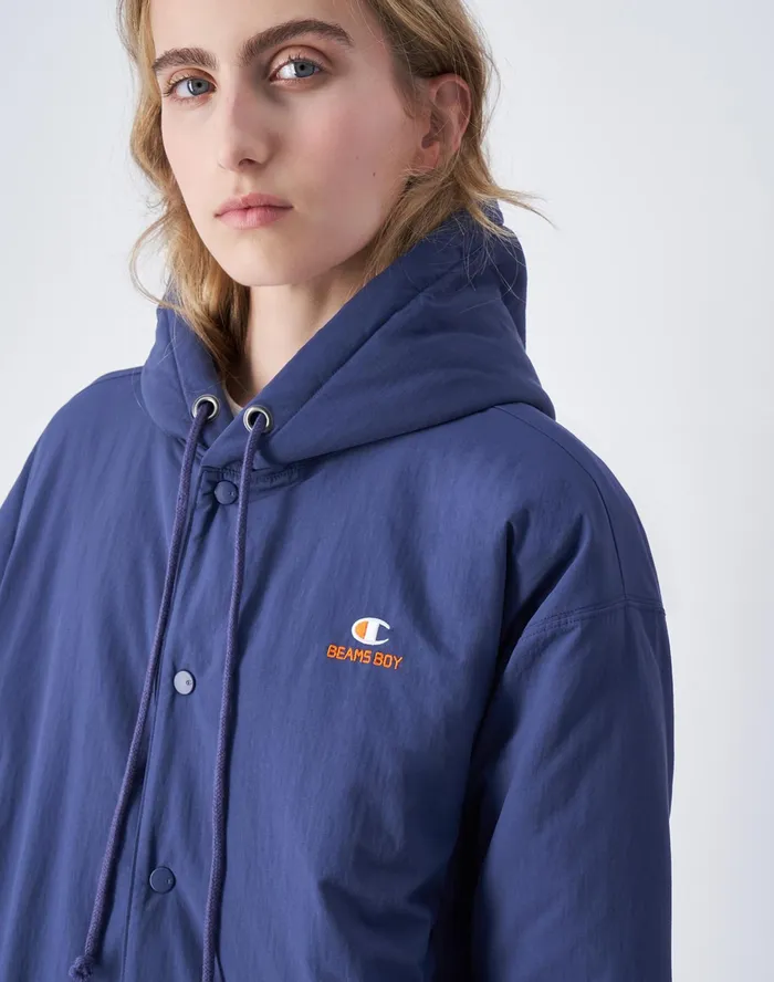 Beams Boy Reverse Weave Quilted Jacket C Logo Navy Women Champion Jackets