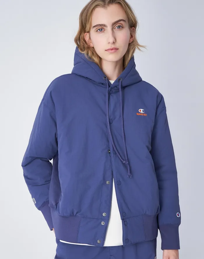 Beams Boy Reverse Weave Quilted Jacket C Logo Navy Women Champion Jackets
