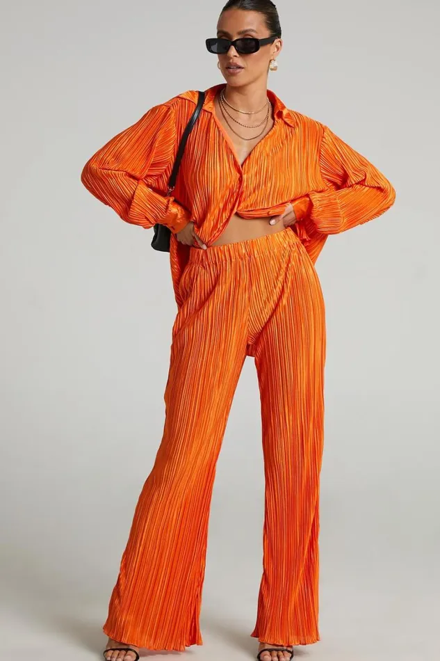 Beca Pants 8211 High Waisted Plisse Flared Pants In Bright Orange Women Showpo Curve Clothes Beca Pants 8211 High Waisted Plisse Flared Pants In Bright Orange Women Showpo Curve Clothes