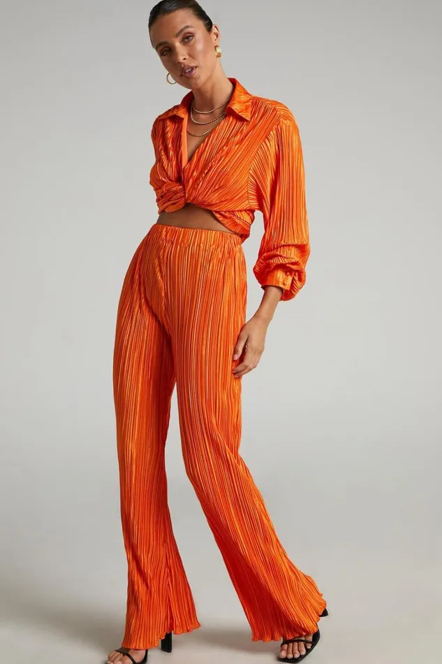 Beca Pants 8211 High Waisted Plisse Flared Pants In Bright Orange Women Showpo Curve Clothes