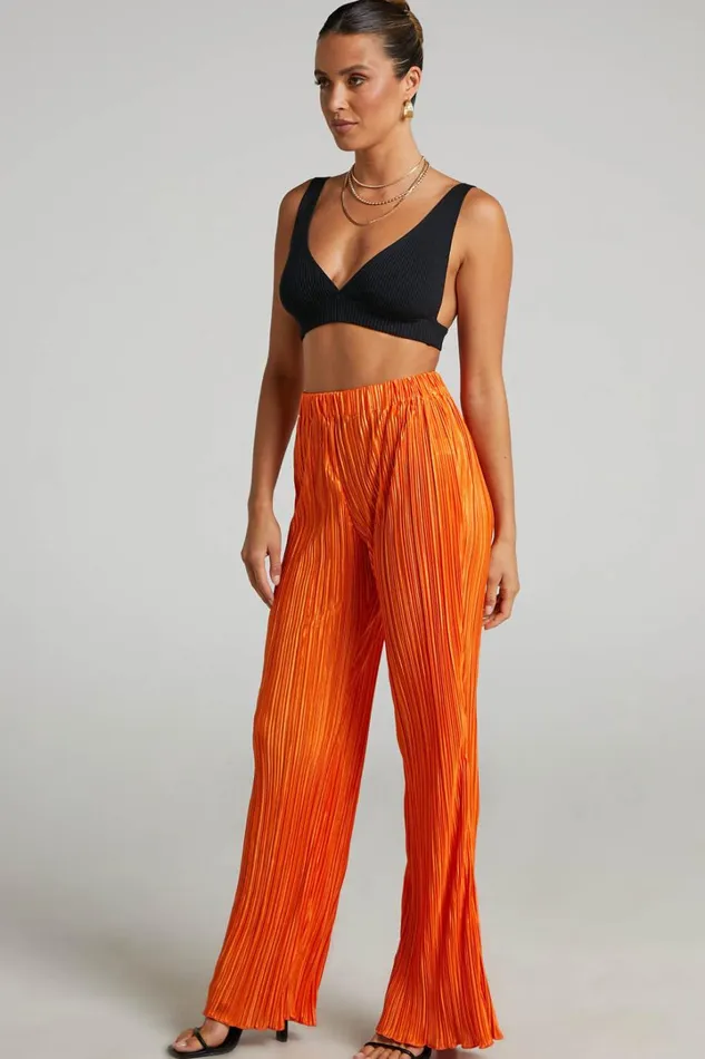 Beca Pants 8211 High Waisted Plisse Flared Pants In Bright Orange Women Showpo Curve Clothes