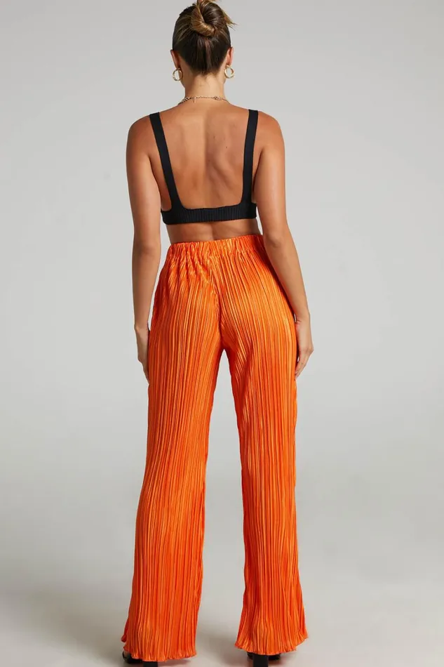 Beca Pants 8211 High Waisted Plisse Flared Pants In Bright Orange Women Showpo Curve Clothes