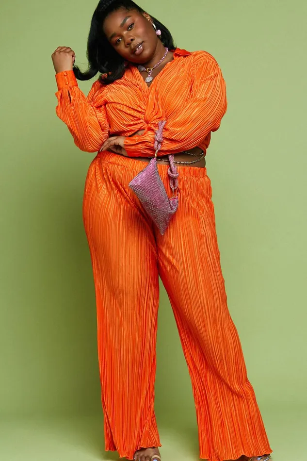 Beca Pants 8211 High Waisted Plisse Flared Pants In Bright Orange Women Showpo Curve Clothes