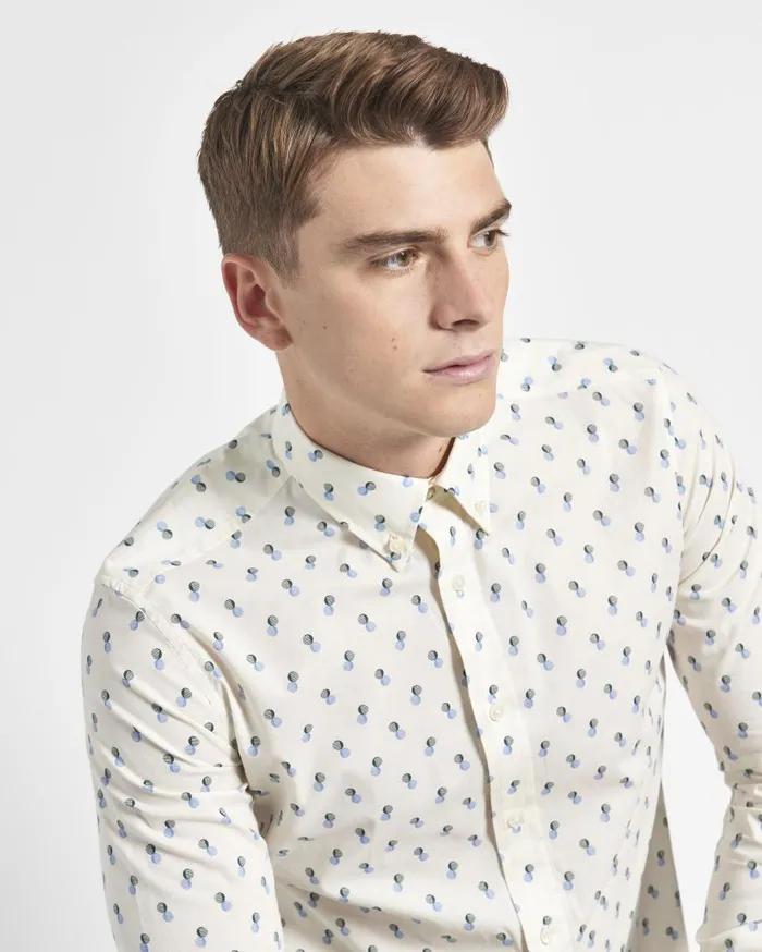 Ben Sherman Archive Print Shirts Men Spot Print LongSleeve Shirt 8211 Ivory