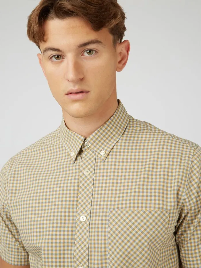 Ben Sherman Heritage Check Shirts Men Signature Gingham ShortSleeve Shirt 8211 Stone