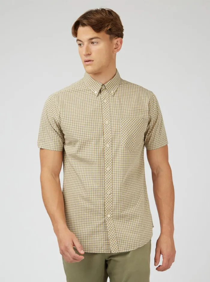 Ben Sherman Heritage Check Shirts Men Signature Gingham ShortSleeve Shirt 8211 Stone Ben Sherman Heritage Check Shirts Men Signature Gingham ShortSleeve Shirt 8211 Stone