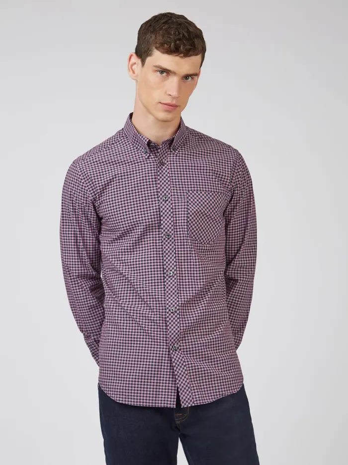 Ben Sherman Heritage Check Shirts Men Signature LongSleeve Gingham Shirt 8211 Violet